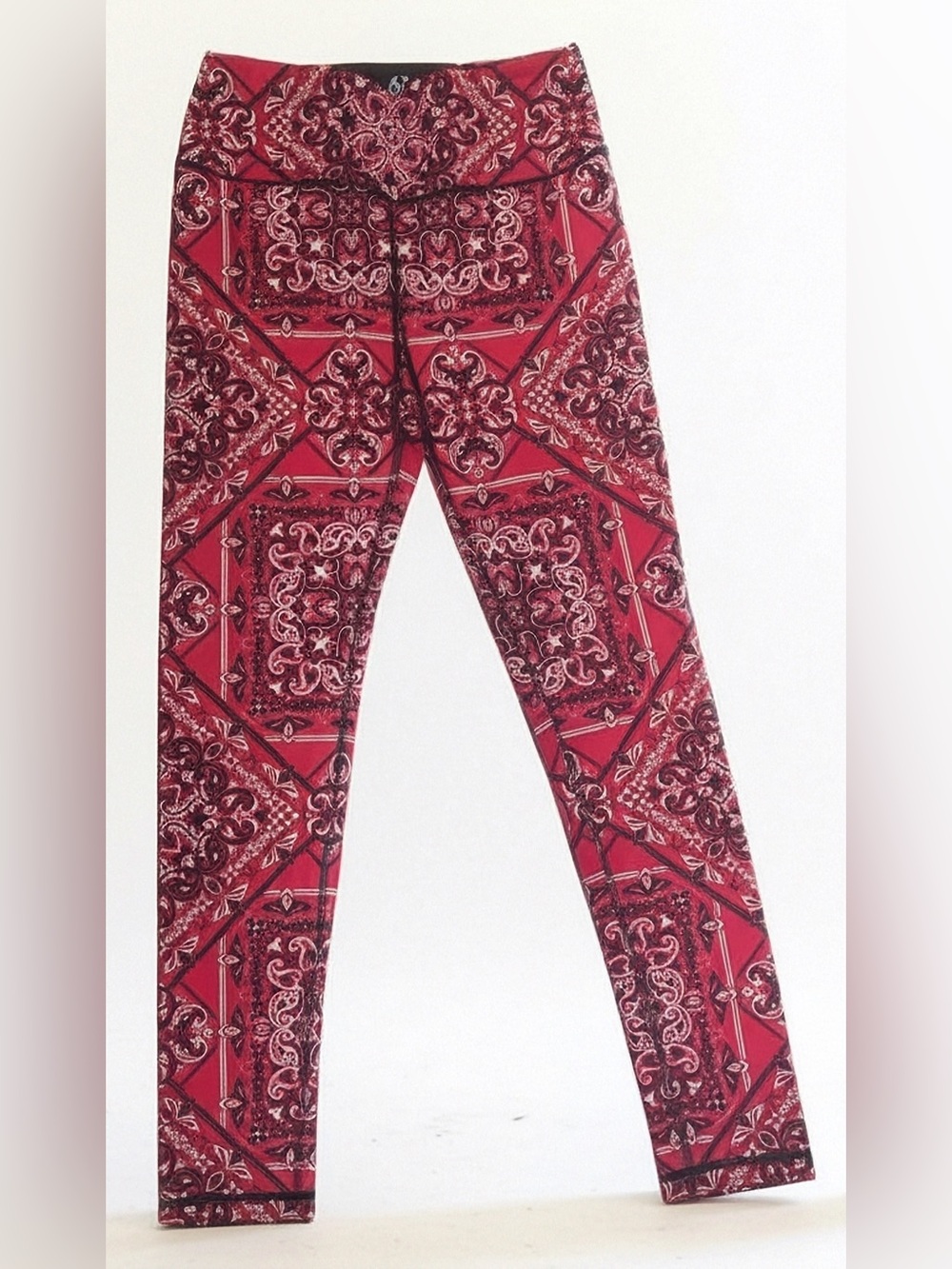 Women's Red Patterned High-Waist Stretch Leggings